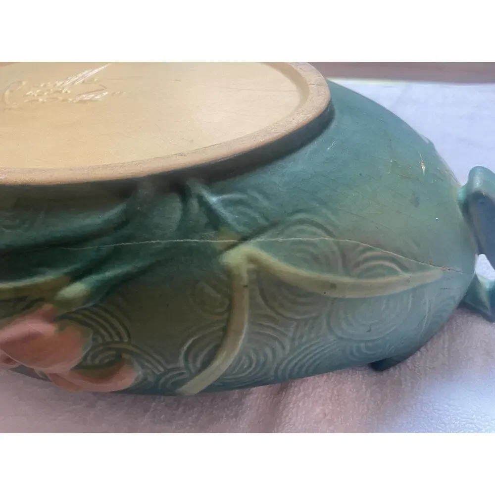 1946 Roseville Pottery Blue “Zephyr Lily” Console Bowl - Picture 4 of 8